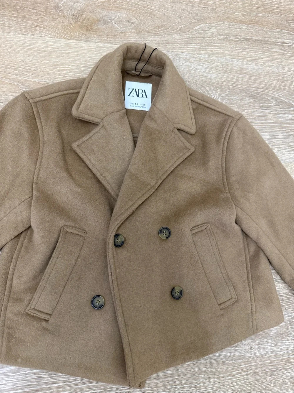 ZARA Girls Camel Wool Blend Double Breasted Peacoat Jacket Size 8-9